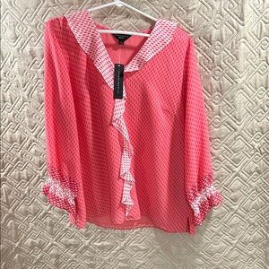 Investments Coral Textured Blouse with Ruffle Detail